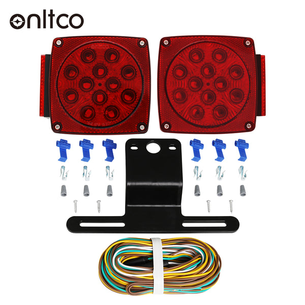 ONLTCO ON30558 12V Red Led Square Submersible Trailer Lights Kit, IP68 Waterproof, DOT