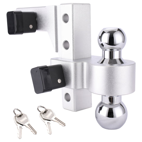 ONLTCO ON30555 Aluminum 6" Adjustable Ball Mount Hitch |  2" & 2-5/16" Chrome Steel Dual Balls | Silver