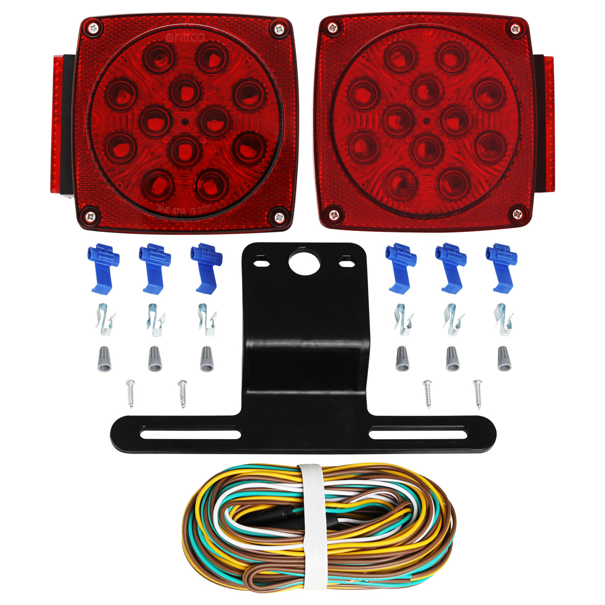 ONLTCO ON30558 12V Red Led Square Submersible Trailer Lights Kit, IP68 Waterproof, DOT