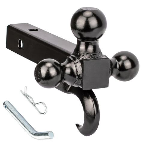 Angcosy Tri-Ball Trailer Hitch Ball Mount with Tow Hook, Welded Multi-Ball 1-7/8”, 2”, 2-5/16”, Fits 2 inch Receiver 10,000 lbs. GTW