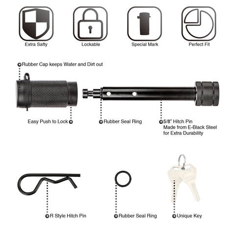 ONLTCO ON30560 Trailer Lock | Secure & Weather-Resistant 5/8" Steel Chrome Plated Bent Pin Head Hitch Lock, Adjustable Length, for Class I-V Hitches, Trucks, RVs, Boats, Campers, Vehicles