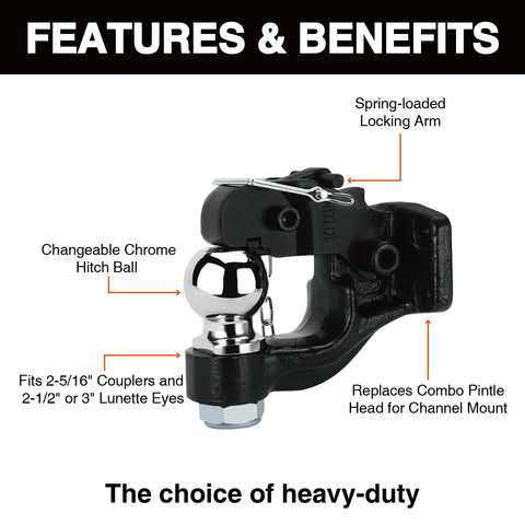 ONLTCO PH-LT-002 | PH-LT-003 Pintle Hitch Receiver Hook 10 TON Combination Hitch Ball 2" | 2-5/16” | 20000lbs