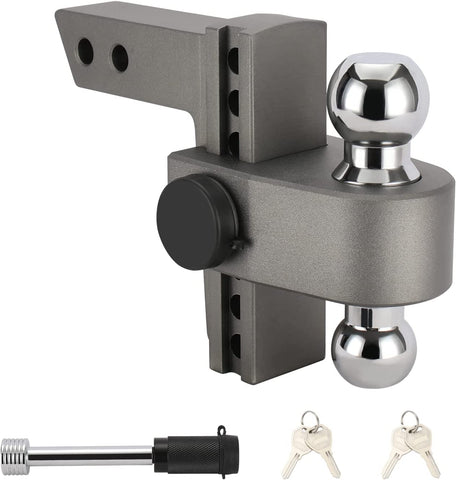 FULLHAUL FH43781 Aluminum 6" Adjustable Ball Mount Hitch |  2" & 2-5/16" Chrome Steel Dual Balls | 20,000 GTW | Space Gray