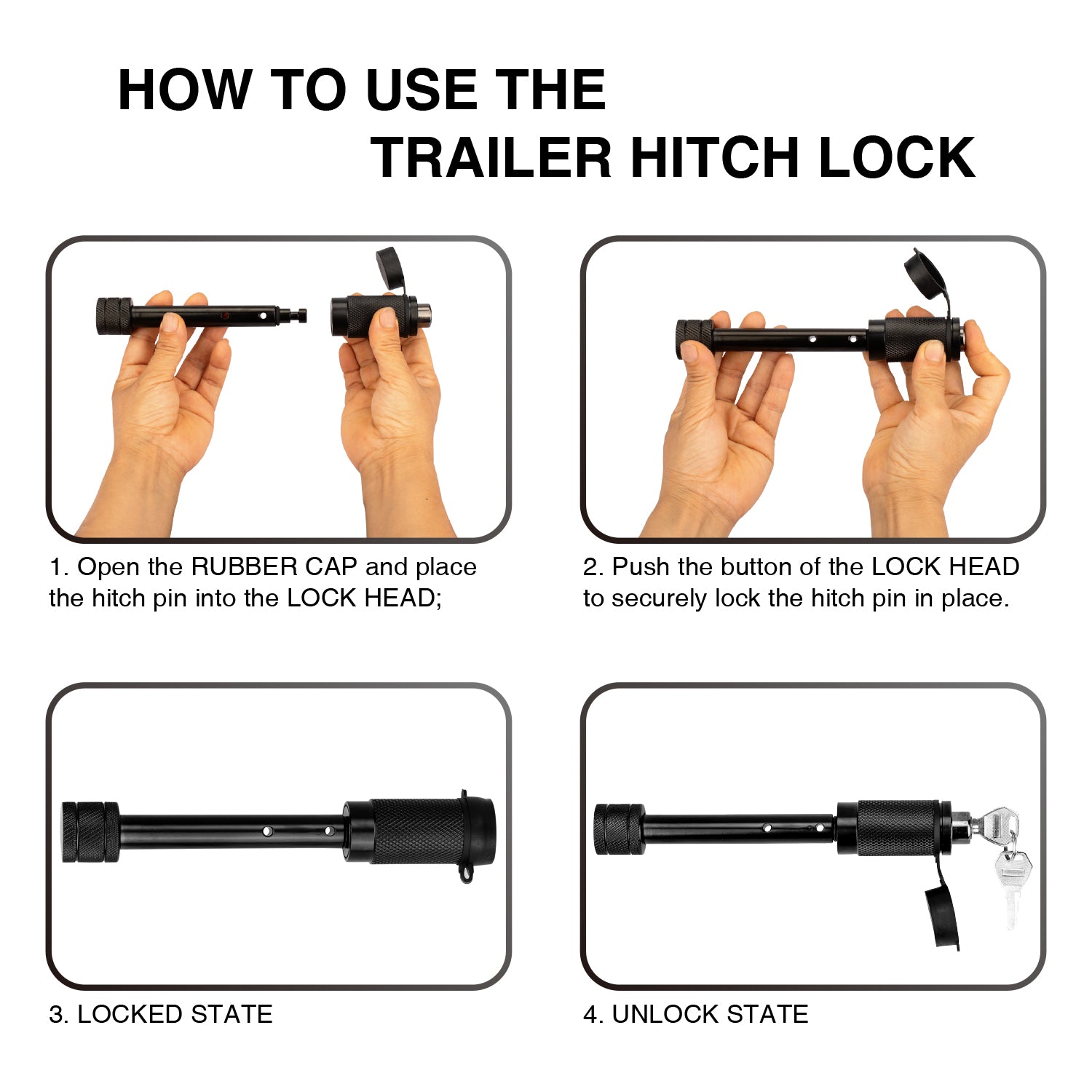 ONLTCO Heavy-Duty Trailer Lock - Secure & Weather-Resistant 5/8 Carbon Steel Chrome Plated Bent Pin Head Hitch Lock, Adjustable Length, for Class