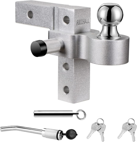 FULLHAUL Aluminum 6" Adjustable Ball Mount Hitch | Chrome Steel Hitch Balls | Silver