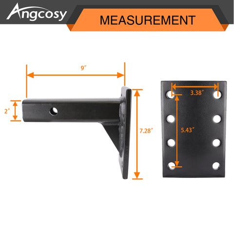 ANGCOSY Pintle Hook Mount for 2" Hitch Receiver ｜ 9-Inch Length | Black