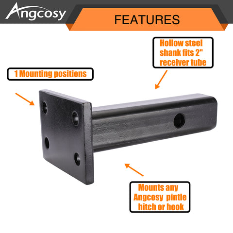 ANGCOSY Pintle Hook Mount for 2" Hitch Receiver ｜ 9-Inch Length | Black