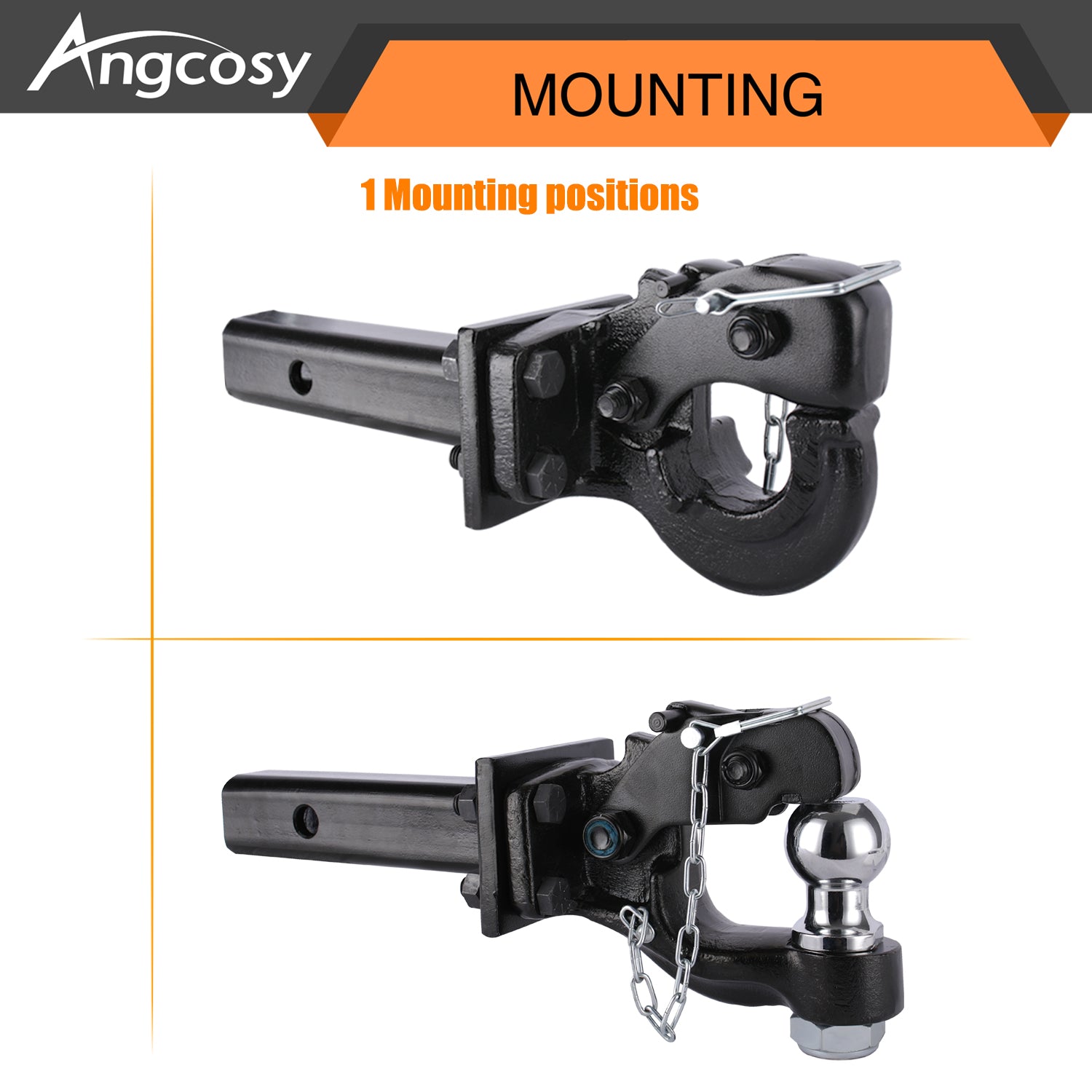 ANGCOSY Pintle Hook Mount for 2 Hitch Receiver ｜ 9-Inch Length | Black