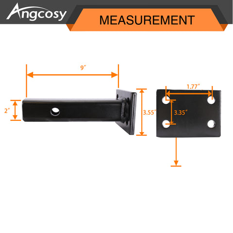 ANGCOSY Pintle Hook Mount for 2" Hitch Receiver ｜ 9-Inch Length | Black